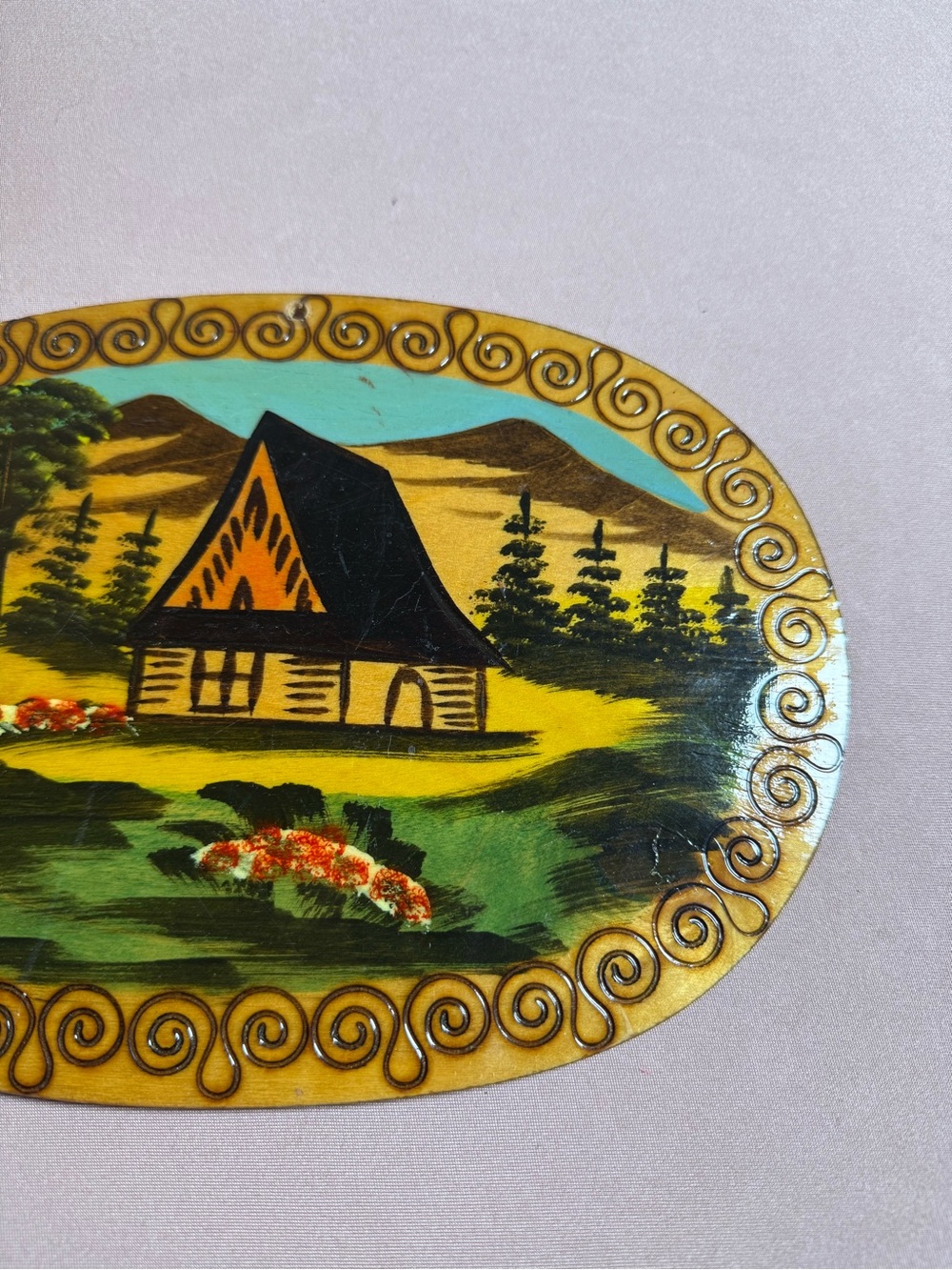 Vintage Polish Cabin Scene 70-80s Folk Art Handcrafted Pyrography ANDRZEJ KOZERA - Picture 3 of 7